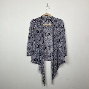 Chico's Travelers | Cream and Black Draped Travel Wrinkle-Free Cardigan 1 (M/8)